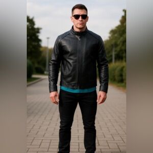 EGA EMPORIO COLLEZIONI Men's Black Faux Leather Sport Jacket Sz XL